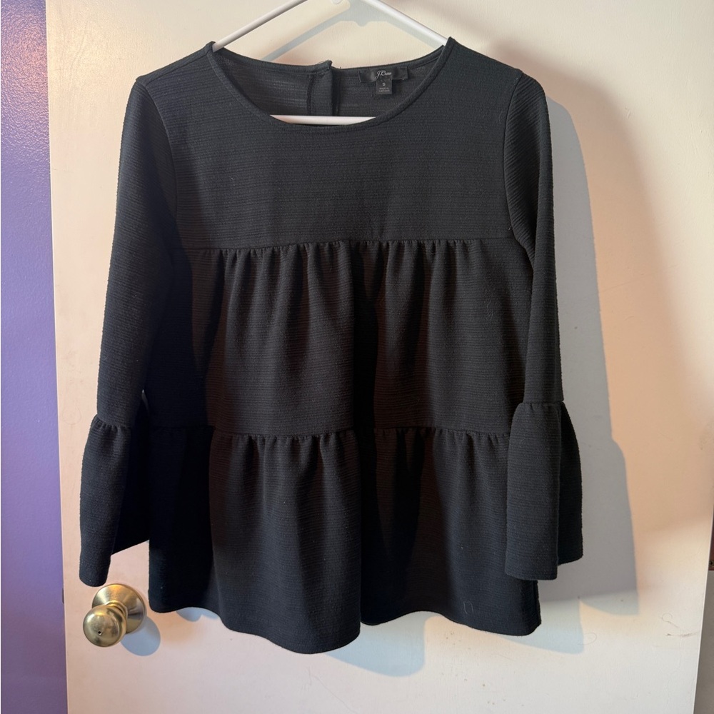J. Crew Black Tiered Blouse Size Small